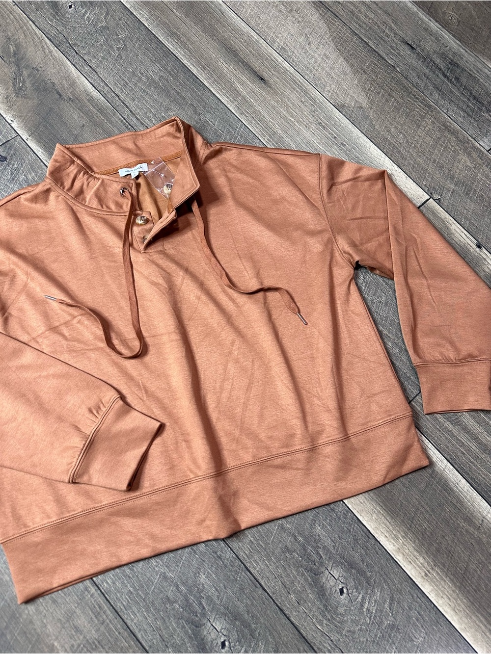 White Birch Rust Button Neck Pullover - Picture 3 of 8